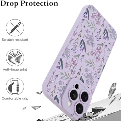 LSL Funda para iPhone 13, diseño de flores moradas, diseño de estampado de flores, TPU suave, lente de cámara completa, anti-caídas, antiarañazos, a prueba de golpes, funda protectora delgada para