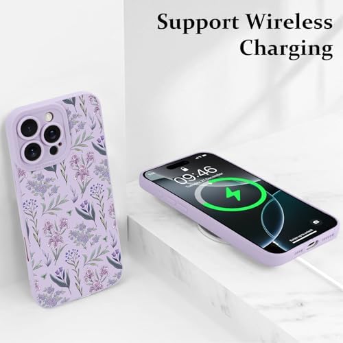 LSL Funda para iPhone 13, diseño de flores moradas, diseño de estampado de flores, TPU suave, lente de cámara completa, anti-caídas, antiarañazos, a prueba de golpes, funda protectora delgada para
