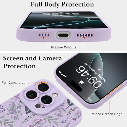 LSL Funda para iPhone 13, diseño de flores moradas, diseño de estampado de flores, TPU suave, lente de cámara completa, anti-caídas, antiarañazos, a prueba de golpes, funda protectora delgada para