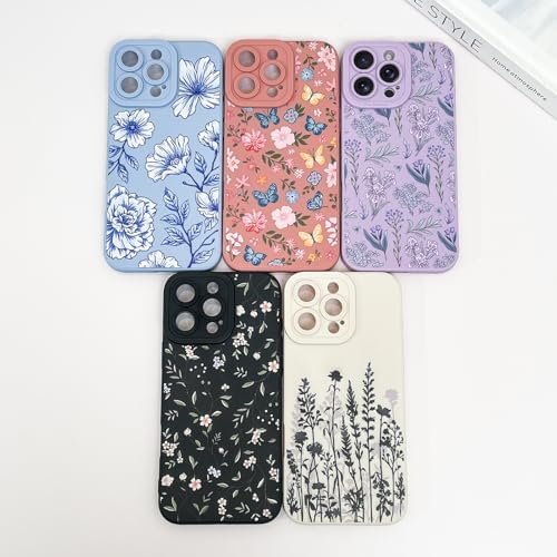 LSL Funda para iPhone 13, diseño de flores moradas, diseño de estampado de flores, TPU suave, lente de cámara completa, anti-caídas, antiarañazos, a prueba de golpes, funda protectora delgada para