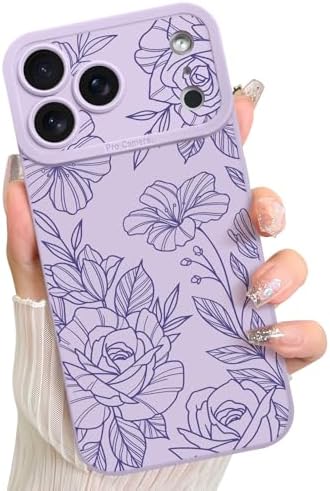 LSL Funda para iPhone 13, diseño de flores moradas, diseño de estampado de flores, TPU suave, lente de cámara completa, anti-caídas, antiarañazos, a prueba de golpes, funda protectora delgada para