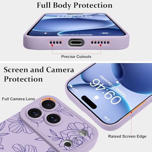 LSL Funda para iPhone 13, diseño de flores moradas, diseño de estampado de flores, TPU suave, lente de cámara completa, anti-caídas, antiarañazos, a prueba de golpes, funda protectora delgada para