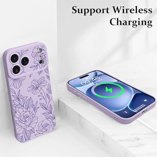 LSL Funda para iPhone 13, diseño de flores moradas, diseño de estampado de flores, TPU suave, lente de cámara completa, anti-caídas, antiarañazos, a prueba de golpes, funda protectora delgada para