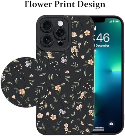 LSL Funda para iPhone 13, diseño de flores moradas, diseño de estampado de flores, TPU suave, lente de cámara completa, anti-caídas, antiarañazos, a prueba de golpes, funda protectora delgada para