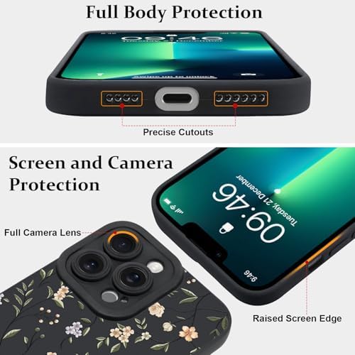 LSL Funda para iPhone 13, diseño de flores moradas, diseño de estampado de flores, TPU suave, lente de cámara completa, anti-caídas, antiarañazos, a prueba de golpes, funda protectora delgada para