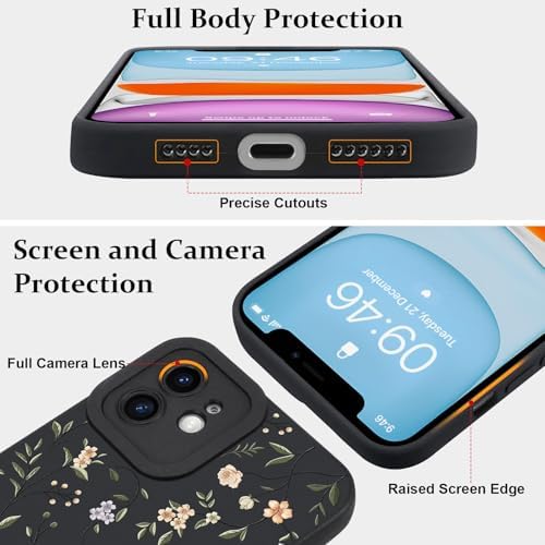 LSL Funda para iPhone 13, diseño de flores moradas, diseño de estampado de flores, TPU suave, lente de cámara completa, anti-caídas, antiarañazos, a prueba de golpes, funda protectora delgada para