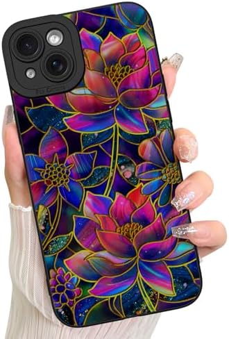 LSL Funda para iPhone 13, diseño de flores moradas, diseño de estampado de flores, TPU suave, lente de cámara completa, anti-caídas, antiarañazos, a prueba de golpes, funda protectora delgada para