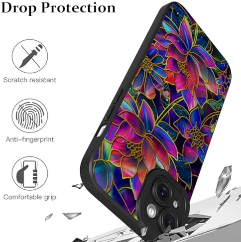 LSL Funda para iPhone 13, diseño de flores moradas, diseño de estampado de flores, TPU suave, lente de cámara completa, anti-caídas, antiarañazos, a prueba de golpes, funda protectora delgada para
