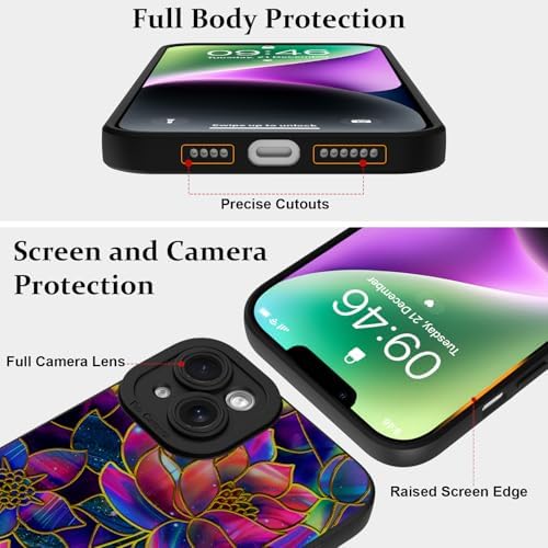 LSL Funda para iPhone 13, diseño de flores moradas, diseño de estampado de flores, TPU suave, lente de cámara completa, anti-caídas, antiarañazos, a prueba de golpes, funda protectora delgada para