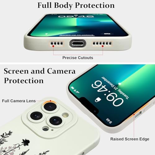 LSL Funda para iPhone 13, diseño de flores moradas, diseño de estampado de flores, TPU suave, lente de cámara completa, anti-caídas, antiarañazos, a prueba de golpes, funda protectora delgada para