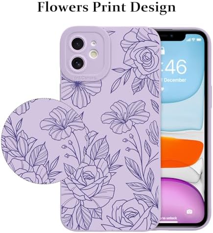 LSL Funda para iPhone 13, diseño de flores moradas, diseño de estampado de flores, TPU suave, lente de cámara completa, anti-caídas, antiarañazos, a prueba de golpes, funda protectora delgada para