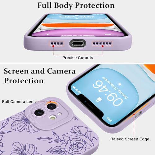 LSL Funda para iPhone 13, diseño de flores moradas, diseño de estampado de flores, TPU suave, lente de cámara completa, anti-caídas, antiarañazos, a prueba de golpes, funda protectora delgada para