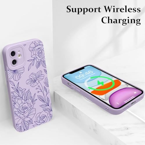 LSL Funda para iPhone 13, diseño de flores moradas, diseño de estampado de flores, TPU suave, lente de cámara completa, anti-caídas, antiarañazos, a prueba de golpes, funda protectora delgada para