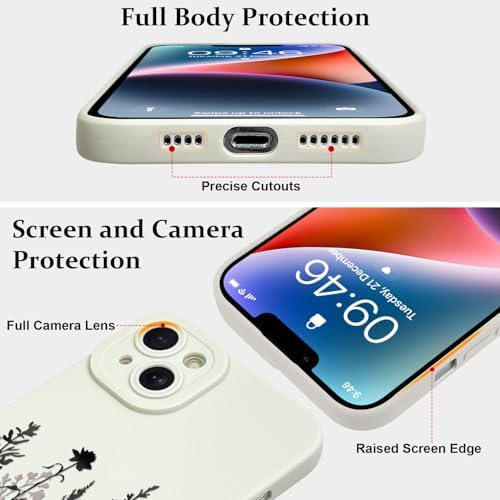 LSL Funda para iPhone 13, diseño de flores moradas, diseño de estampado de flores, TPU suave, lente de cámara completa, anti-caídas, antiarañazos, a prueba de golpes, funda protectora delgada para