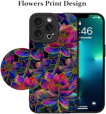LSL Funda para iPhone 13, diseño de flores moradas, diseño de estampado de flores, TPU suave, lente de cámara completa, anti-caídas, antiarañazos, a prueba de golpes, funda protectora delgada para