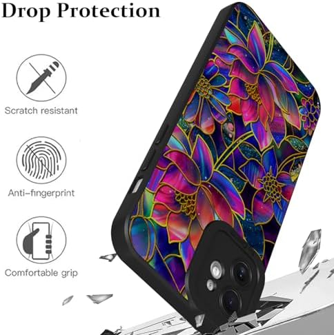 LSL Funda para iPhone 13, diseño de flores moradas, diseño de estampado de flores, TPU suave, lente de cámara completa, anti-caídas, antiarañazos, a prueba de golpes, funda protectora delgada para