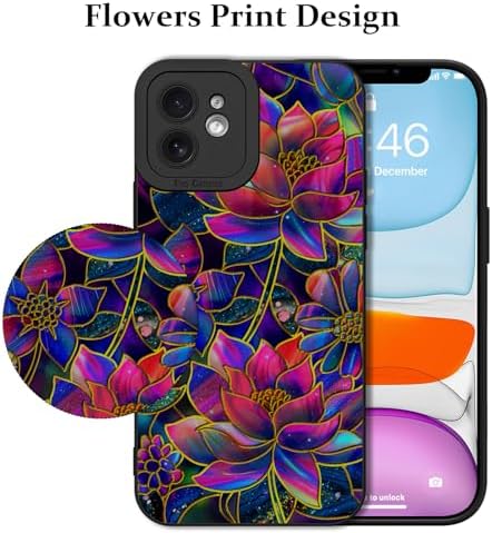 LSL Funda para iPhone 13, diseño de flores moradas, diseño de estampado de flores, TPU suave, lente de cámara completa, anti-caídas, antiarañazos, a prueba de golpes, funda protectora delgada para