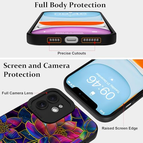 LSL Funda para iPhone 13, diseño de flores moradas, diseño de estampado de flores, TPU suave, lente de cámara completa, anti-caídas, antiarañazos, a prueba de golpes, funda protectora delgada para