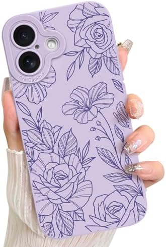 LSL Funda para iPhone 13, diseño de flores moradas, diseño de estampado de flores, TPU suave, lente de cámara completa, anti-caídas, antiarañazos, a prueba de golpes, funda protectora delgada para