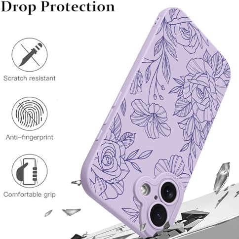 LSL Funda para iPhone 13, diseño de flores moradas, diseño de estampado de flores, TPU suave, lente de cámara completa, anti-caídas, antiarañazos, a prueba de golpes, funda protectora delgada para
