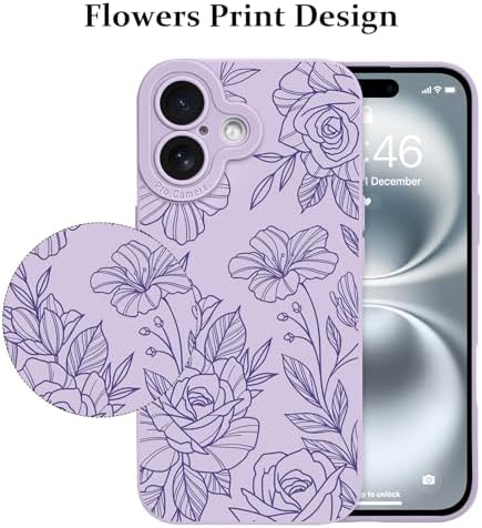 LSL Funda para iPhone 13, diseño de flores moradas, diseño de estampado de flores, TPU suave, lente de cámara completa, anti-caídas, antiarañazos, a prueba de golpes, funda protectora delgada para