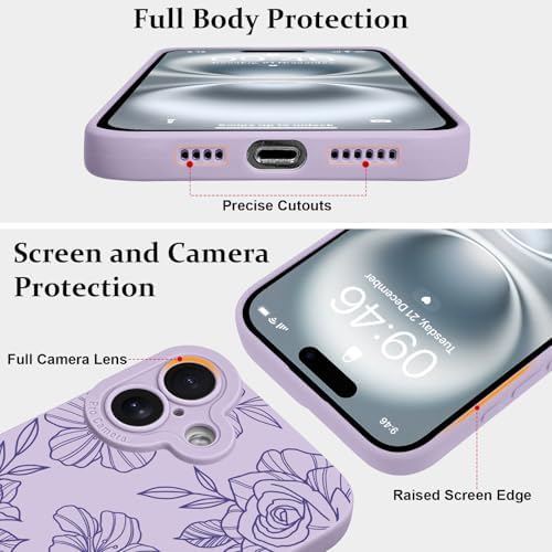 LSL Funda para iPhone 13, diseño de flores moradas, diseño de estampado de flores, TPU suave, lente de cámara completa, anti-caídas, antiarañazos, a prueba de golpes, funda protectora delgada para