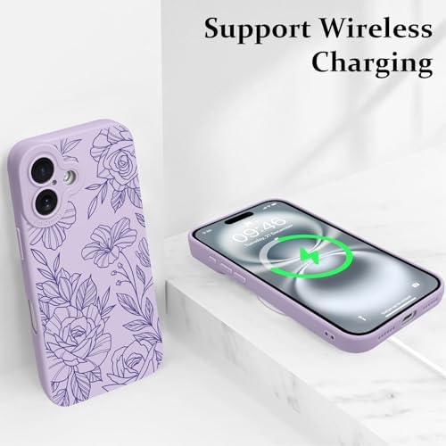 LSL Funda para iPhone 13, diseño de flores moradas, diseño de estampado de flores, TPU suave, lente de cámara completa, anti-caídas, antiarañazos, a prueba de golpes, funda protectora delgada para