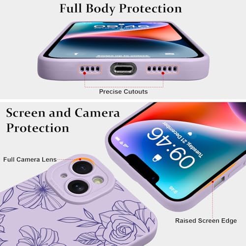 LSL Funda para iPhone 13, diseño de flores moradas, diseño de estampado de flores, TPU suave, lente de cámara completa, anti-caídas, antiarañazos, a prueba de golpes, funda protectora delgada para