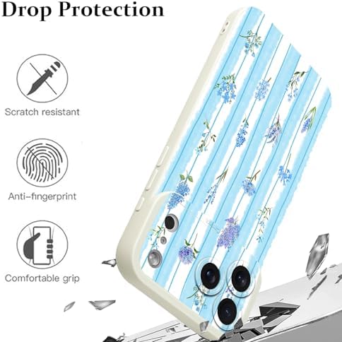 LSL Funda para iPhone 13, diseño de flores moradas, diseño de estampado de flores, TPU suave, lente de cámara completa, anti-caídas, antiarañazos, a prueba de golpes, funda protectora delgada para