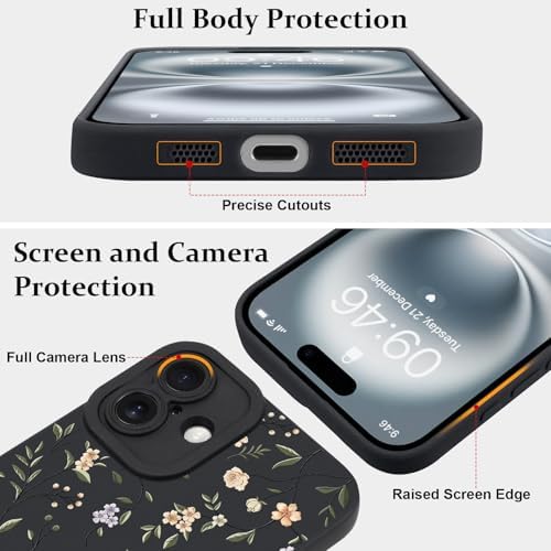 LSL Funda para iPhone 13, diseño de flores moradas, diseño de estampado de flores, TPU suave, lente de cámara completa, anti-caídas, antiarañazos, a prueba de golpes, funda protectora delgada para