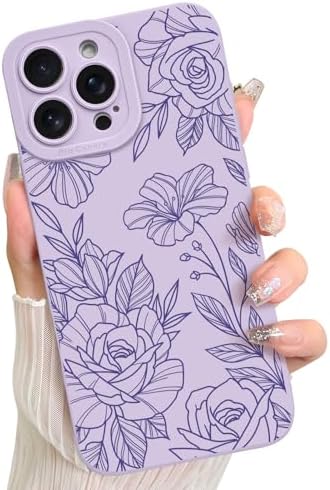 LSL Funda para iPhone 13, diseño de flores moradas, diseño de estampado de flores, TPU suave, lente de cámara completa, anti-caídas, antiarañazos, a prueba de golpes, funda protectora delgada para