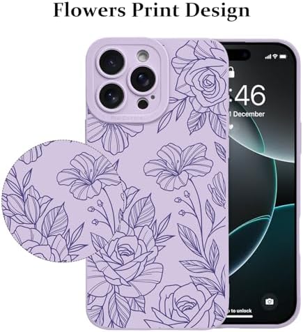 LSL Funda para iPhone 13, diseño de flores moradas, diseño de estampado de flores, TPU suave, lente de cámara completa, anti-caídas, antiarañazos, a prueba de golpes, funda protectora delgada para