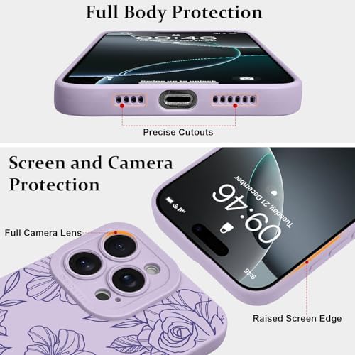 LSL Funda para iPhone 13, diseño de flores moradas, diseño de estampado de flores, TPU suave, lente de cámara completa, anti-caídas, antiarañazos, a prueba de golpes, funda protectora delgada para