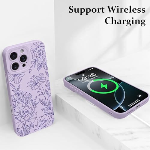 LSL Funda para iPhone 13, diseño de flores moradas, diseño de estampado de flores, TPU suave, lente de cámara completa, anti-caídas, antiarañazos, a prueba de golpes, funda protectora delgada para