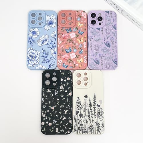 LSL Funda para iPhone 13, diseño de flores moradas, diseño de estampado de flores, TPU suave, lente de cámara completa, anti-caídas, antiarañazos, a prueba de golpes, funda protectora delgada para