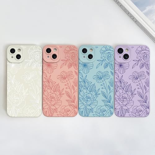 LSL Funda para iPhone 13, diseño de flores moradas, diseño de estampado de flores, TPU suave, lente de cámara completa, anti-caídas, antiarañazos, a prueba de golpes, funda protectora delgada para