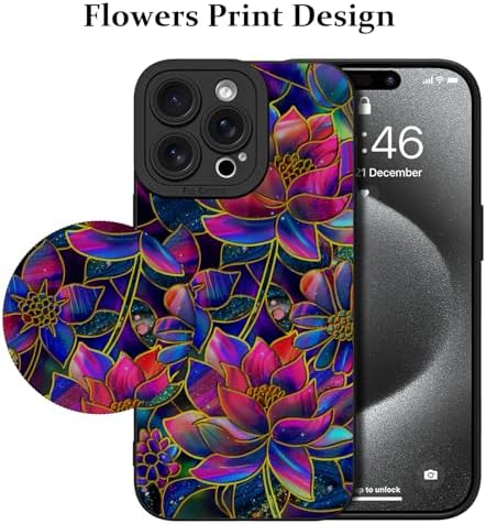 LSL Funda para iPhone 13, diseño de flores moradas, diseño de estampado de flores, TPU suave, lente de cámara completa, anti-caídas, antiarañazos, a prueba de golpes, funda protectora delgada para
