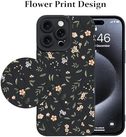 LSL Funda para iPhone 13, diseño de flores moradas, diseño de estampado de flores, TPU suave, lente de cámara completa, anti-caídas, antiarañazos, a prueba de golpes, funda protectora delgada para