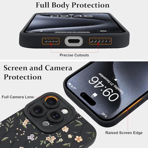 LSL Funda para iPhone 13, diseño de flores moradas, diseño de estampado de flores, TPU suave, lente de cámara completa, anti-caídas, antiarañazos, a prueba de golpes, funda protectora delgada para