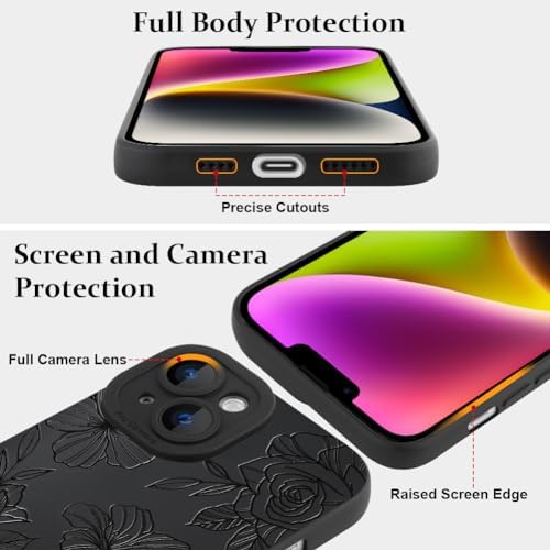 LSL Funda para iPhone 13, diseño de flores moradas, diseño de estampado de flores, TPU suave, lente de cámara completa, anti-caídas, antiarañazos, a prueba de golpes, funda protectora delgada para
