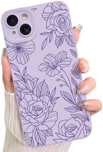 LSL Funda para iPhone 13, diseño de flores moradas, diseño de estampado de flores, TPU suave, lente de cámara completa, anti-caídas, antiarañazos, a prueba de golpes, funda protectora delgada para