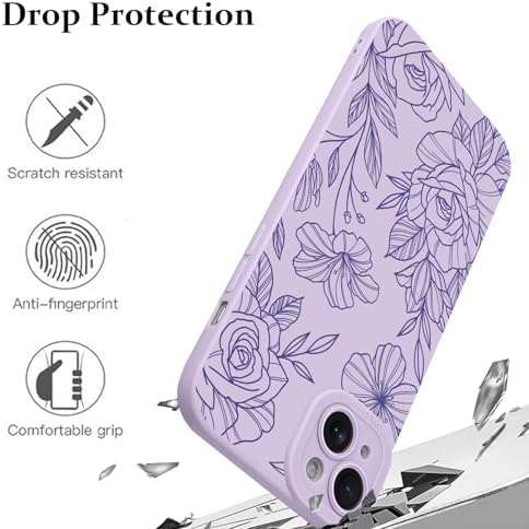 LSL Funda para iPhone 13, diseño de flores moradas, diseño de estampado de flores, TPU suave, lente de cámara completa, anti-caídas, antiarañazos, a prueba de golpes, funda protectora delgada para