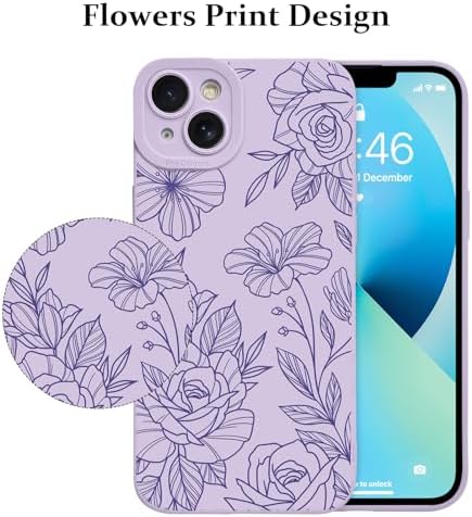 LSL Funda para iPhone 13, diseño de flores moradas, diseño de estampado de flores, TPU suave, lente de cámara completa, anti-caídas, antiarañazos, a prueba de golpes, funda protectora delgada para