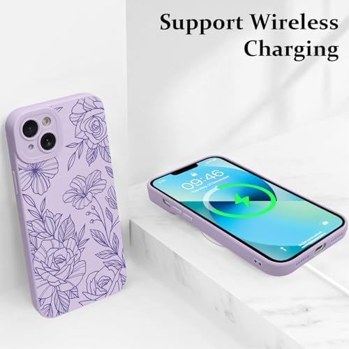 LSL Funda para iPhone 13, diseño de flores moradas, diseño de estampado de flores, TPU suave, lente de cámara completa, anti-caídas, antiarañazos, a prueba de golpes, funda protectora delgada para
