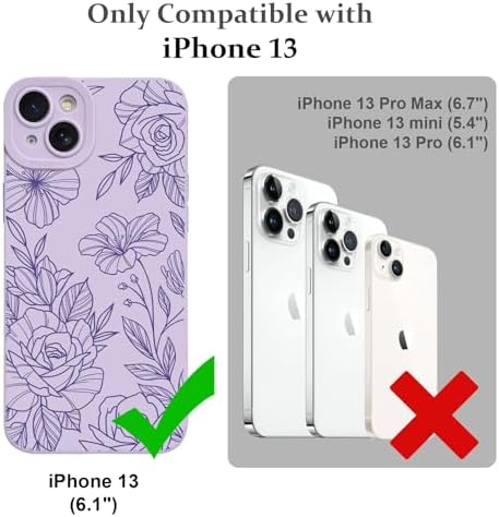 LSL Funda para iPhone 13, diseño de flores moradas, diseño de estampado de flores, TPU suave, lente de cámara completa, anti-caídas, antiarañazos, a prueba de golpes, funda protectora delgada para