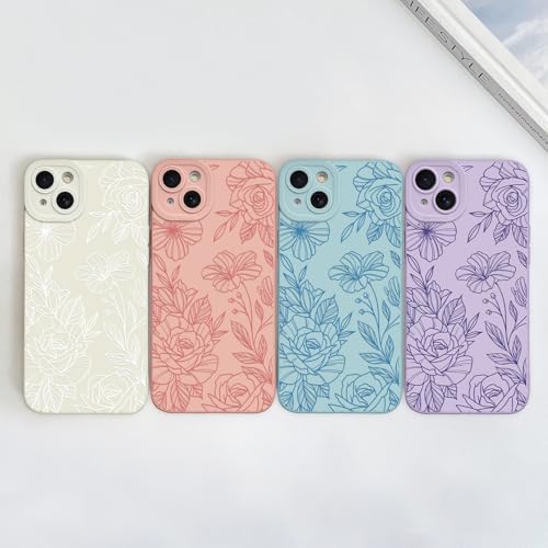 LSL Funda para iPhone 13, diseño de flores moradas, diseño de estampado de flores, TPU suave, lente de cámara completa, anti-caídas, antiarañazos, a prueba de golpes, funda protectora delgada para