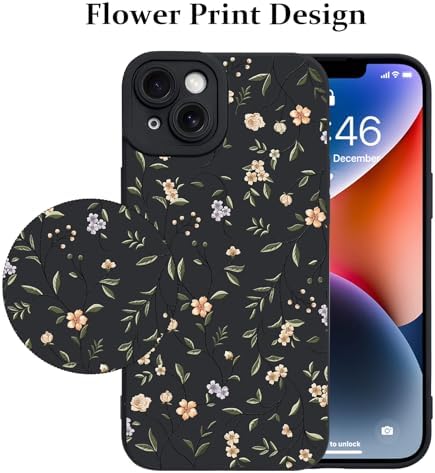 LSL Funda para iPhone 13, diseño de flores moradas, diseño de estampado de flores, TPU suave, lente de cámara completa, anti-caídas, antiarañazos, a prueba de golpes, funda protectora delgada para