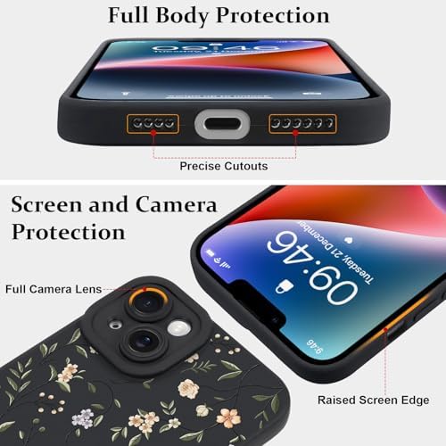 LSL Funda para iPhone 13, diseño de flores moradas, diseño de estampado de flores, TPU suave, lente de cámara completa, anti-caídas, antiarañazos, a prueba de golpes, funda protectora delgada para