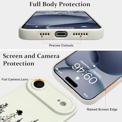 LSL Funda para iPhone 13, diseño de flores moradas, diseño de estampado de flores, TPU suave, lente de cámara completa, anti-caídas, antiarañazos, a prueba de golpes, funda protectora delgada para