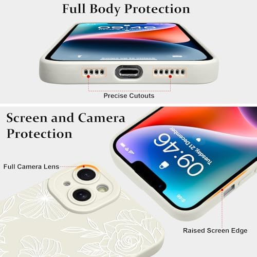 LSL Funda para iPhone 13, diseño de flores moradas, diseño de estampado de flores, TPU suave, lente de cámara completa, anti-caídas, antiarañazos, a prueba de golpes, funda protectora delgada para